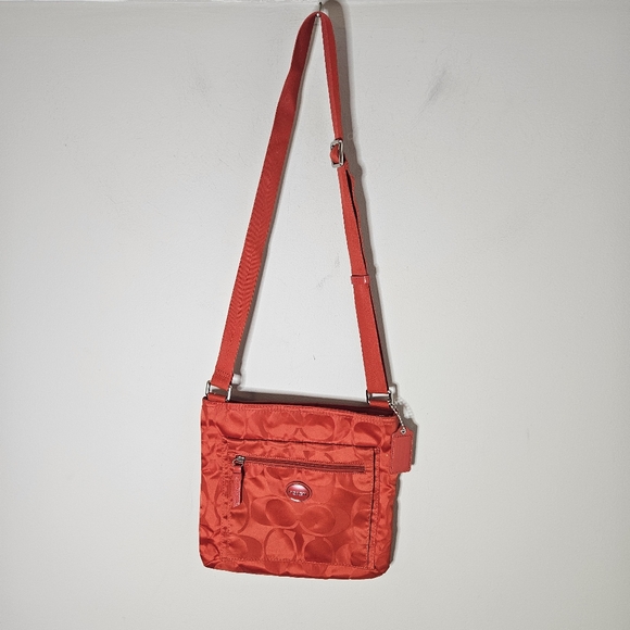 COACH F77408 Getaway File Vermillion Crossbody Shoulder Bag Purse Travel Canvas - Picture 1 of 8